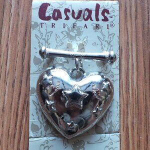 Vintage TRIFARI Silver Tone Heart Brooch